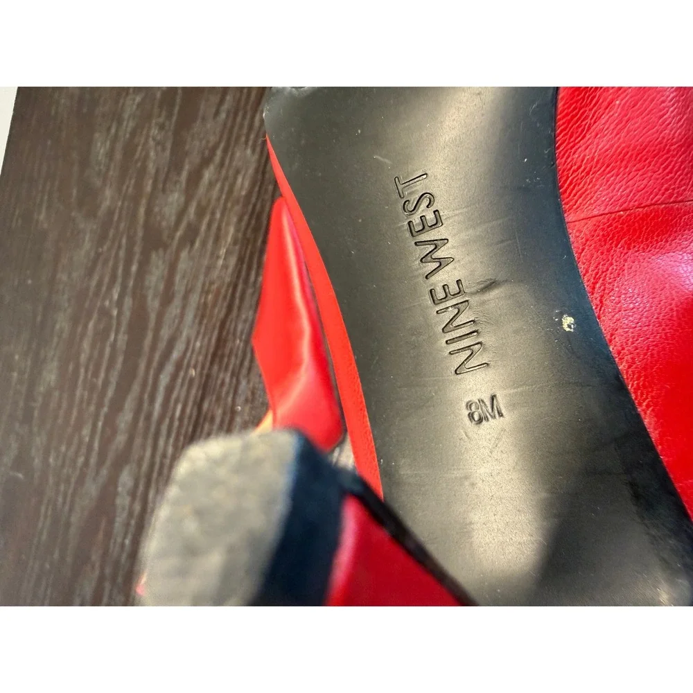 Nine West NWJACKPOT Red Leather Pointed Toe Stiletto Pumps Heels Womens 8M